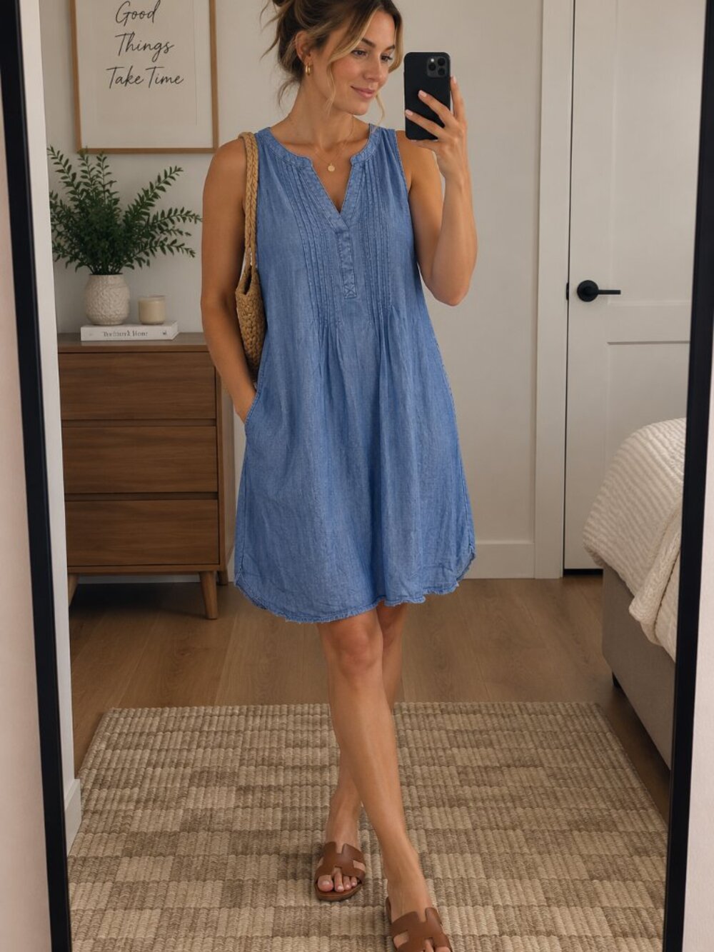Sonoma Chambray Shift Dress Womens XXL 100% Cotton Blue Sleeveless